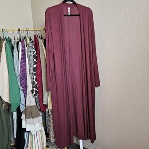 Long Burgundy Open Cardigan